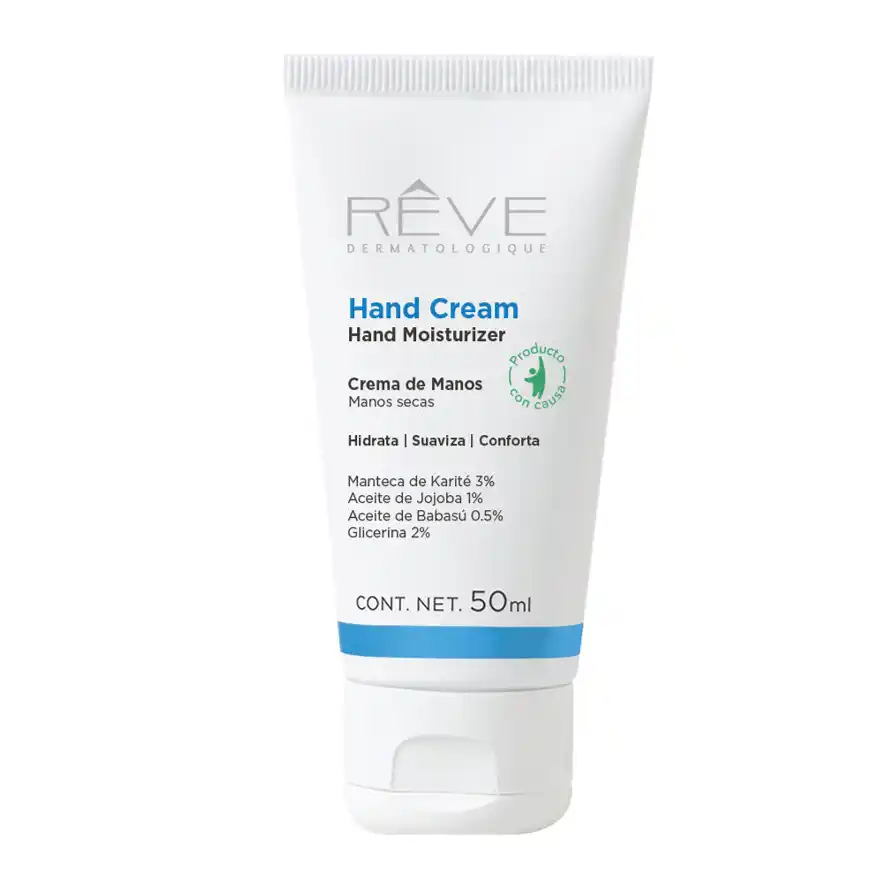 Crema de manos REVÊ para piel seca y dañada. Nutre, repara y protege las manos, dejándolas suaves y tersas.